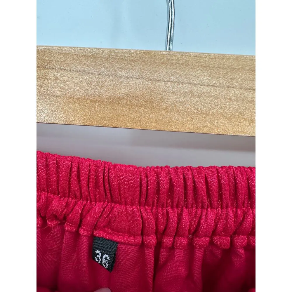 Boho Palooza Wide Leg Pants Size XS Flare Ruffle Festival Hippie Stretch Waist Red - Image 6