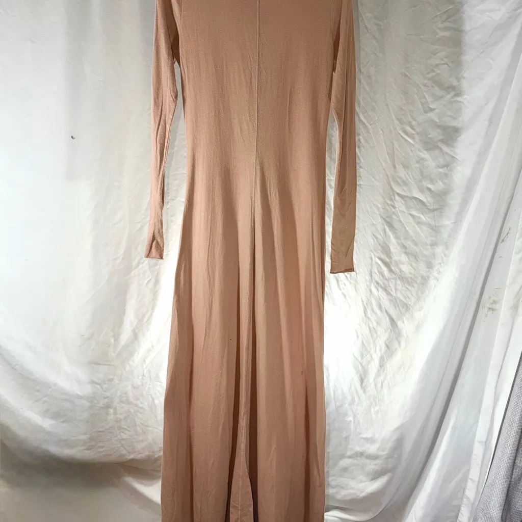 Free People 100% Cotton Tan Long Sleeve Lace-Up Dress Maxi Size M Boho Hippy - Image 2