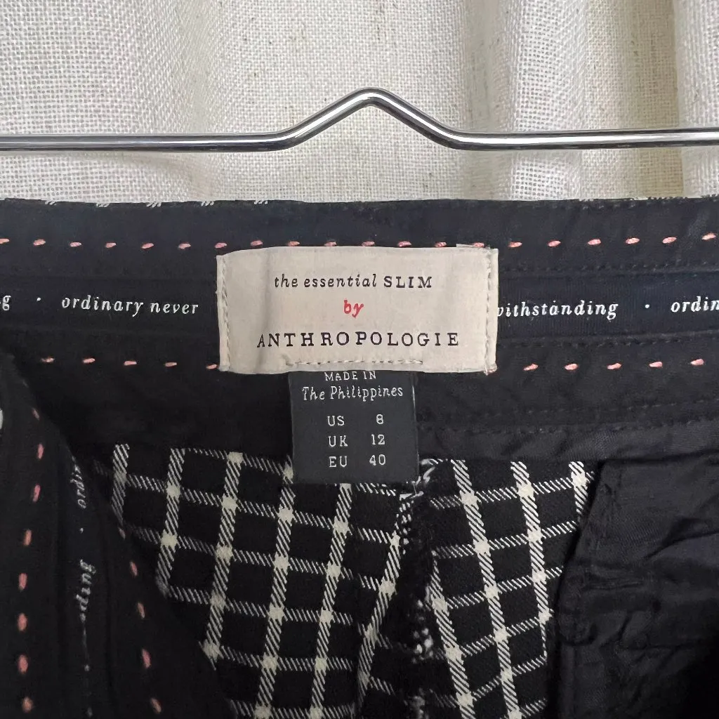 Anthropology Essential Slim Pants Black and White Checkered Womens US Size 6 - Image 3
