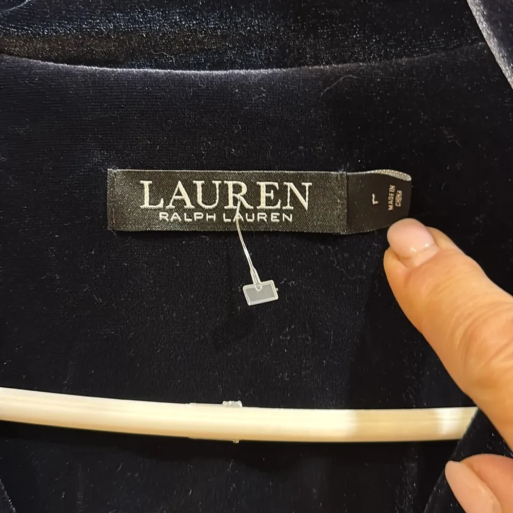 LAUREN..RALPH LAUREN DARK BLUE VELVET SHACKET/SHIRT LONG SLEEVE 
BUTTON DOWN - Image 3