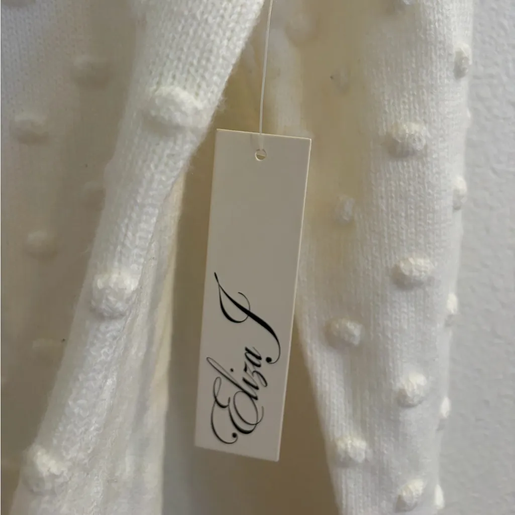 NWT Eliza J Turtle neck knit pom pom relaxed sweater dress Ivory Medium - Image 5