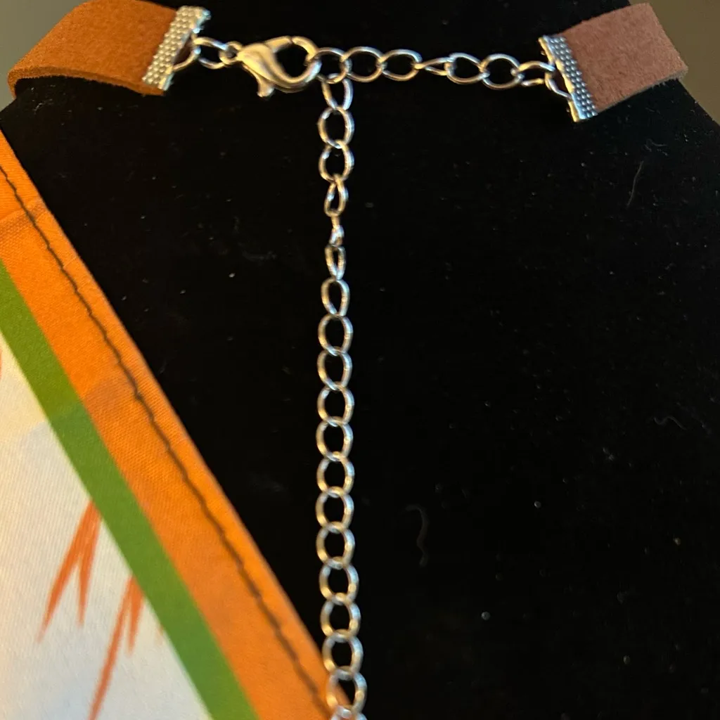 Soft Brown Leather Choker with Silver and Turquoise Accents Adjustable - Image 4