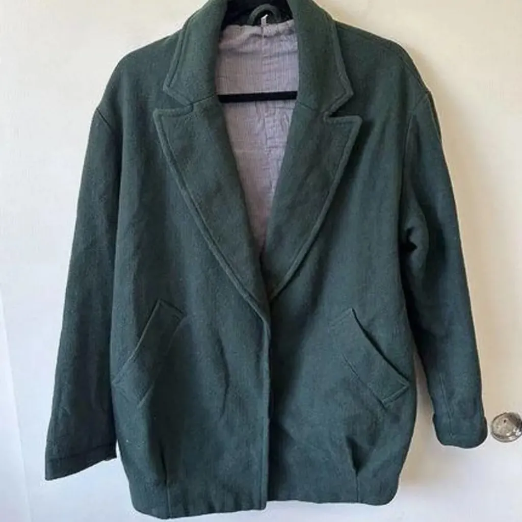 free people forest green oversized coat jacket blazer size small oversized boho - Image 2