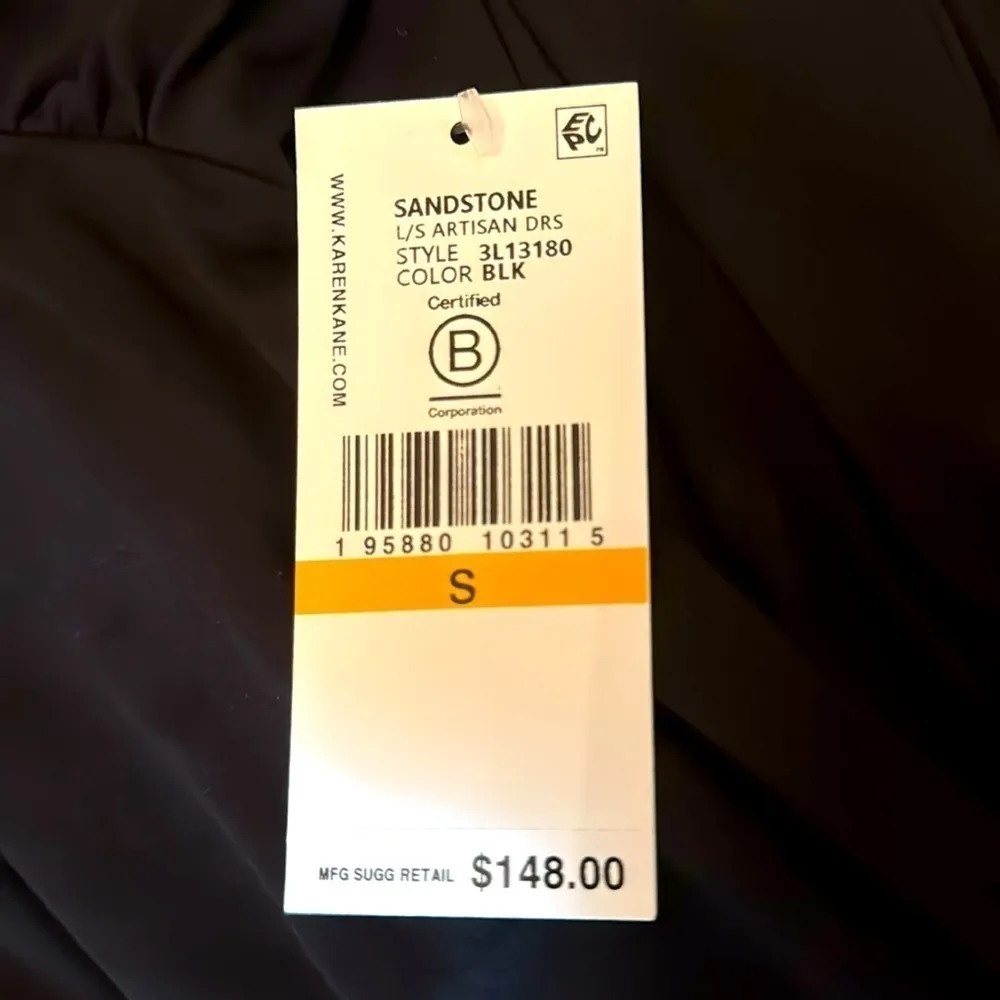 Karen Kane black artisian dress. Rayon/Spandex. Side pockets. Size Small. NWT. - Image 6