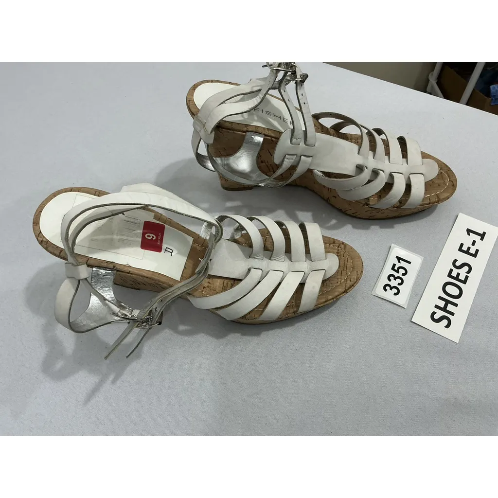 Womans Marc Fisher Strappy Open Toe Sling Back Wedge Heel Sandals White 9 - Image 2