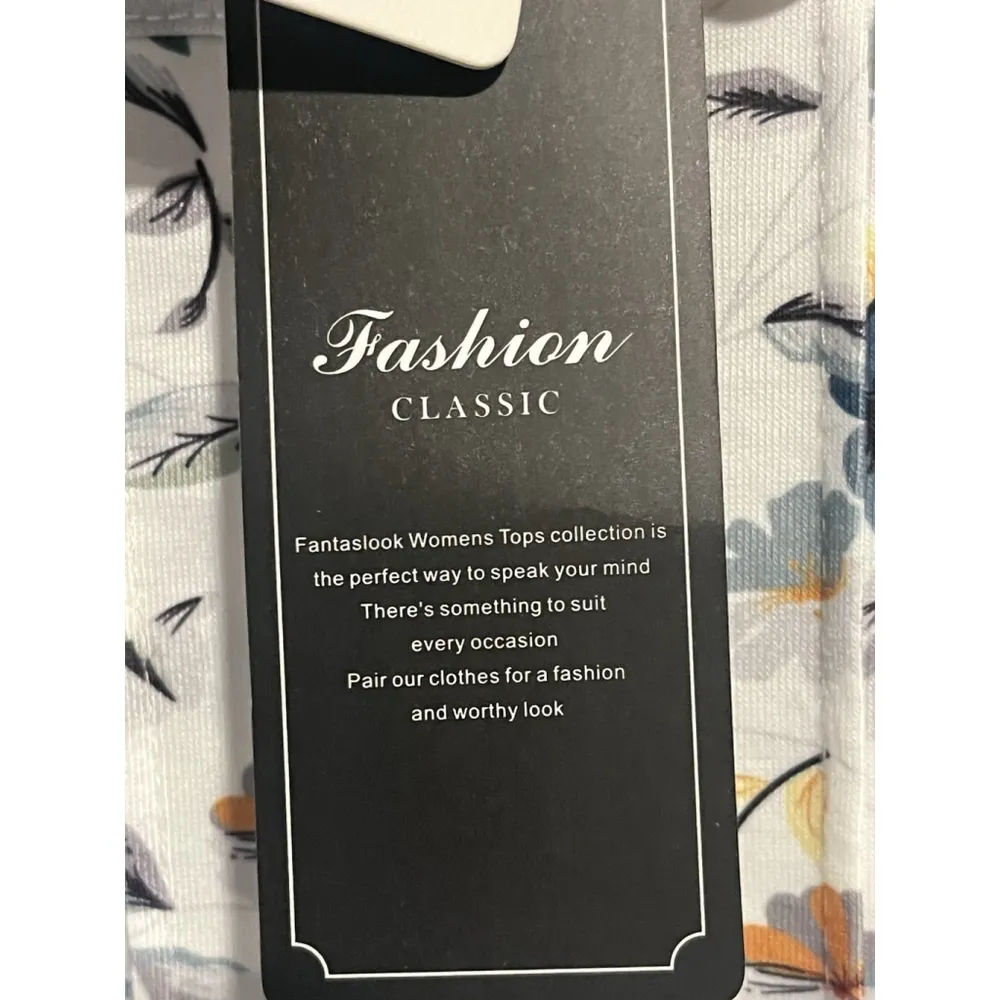 Fantaslook Blouse Womens XL White Floral Print Short Sleeve Ruffle Front Top NWT - Image 8