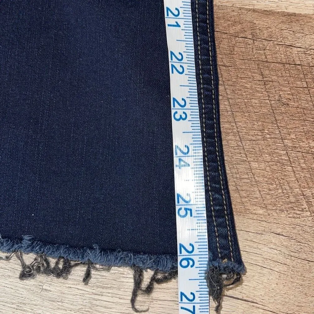 Rag & Bone Womens Frayed Hem 10-inch Crop‎ Flare Jeans Dark Blue Dune Size 27 - Image 13