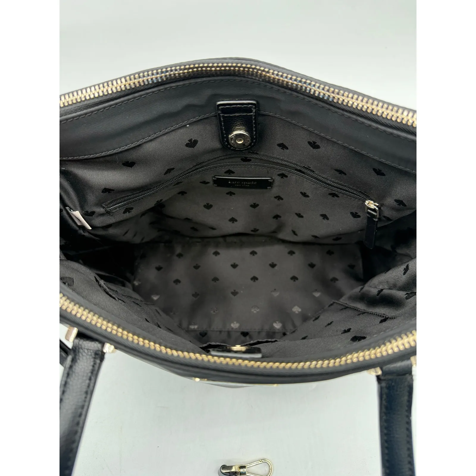 Kate Spade New York Black Nylon Leather Trimmed Tote Crossbody Bag Gold Hardware - Image 11
