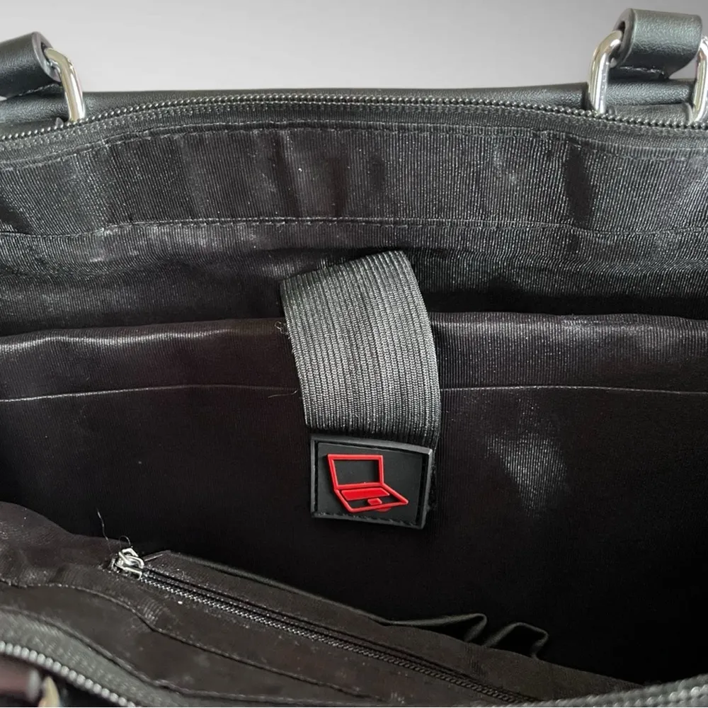 Large Black Vegan Leather Laptop Tote Bag With Detachable Shoulder Strap | EUC - Image 10