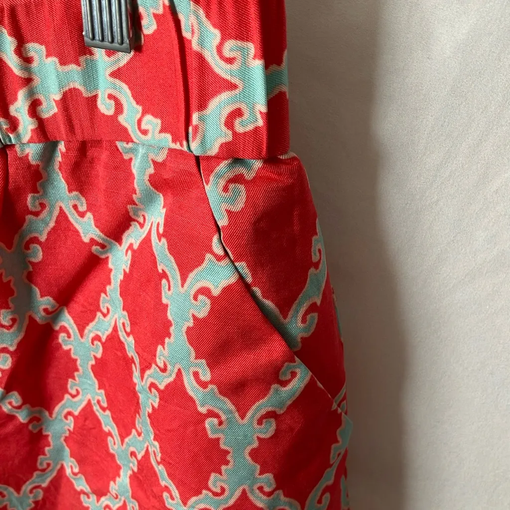Kate Spade: Red & Blue Silk/Linen Blend Patterned Skirt- 6 - Image 6