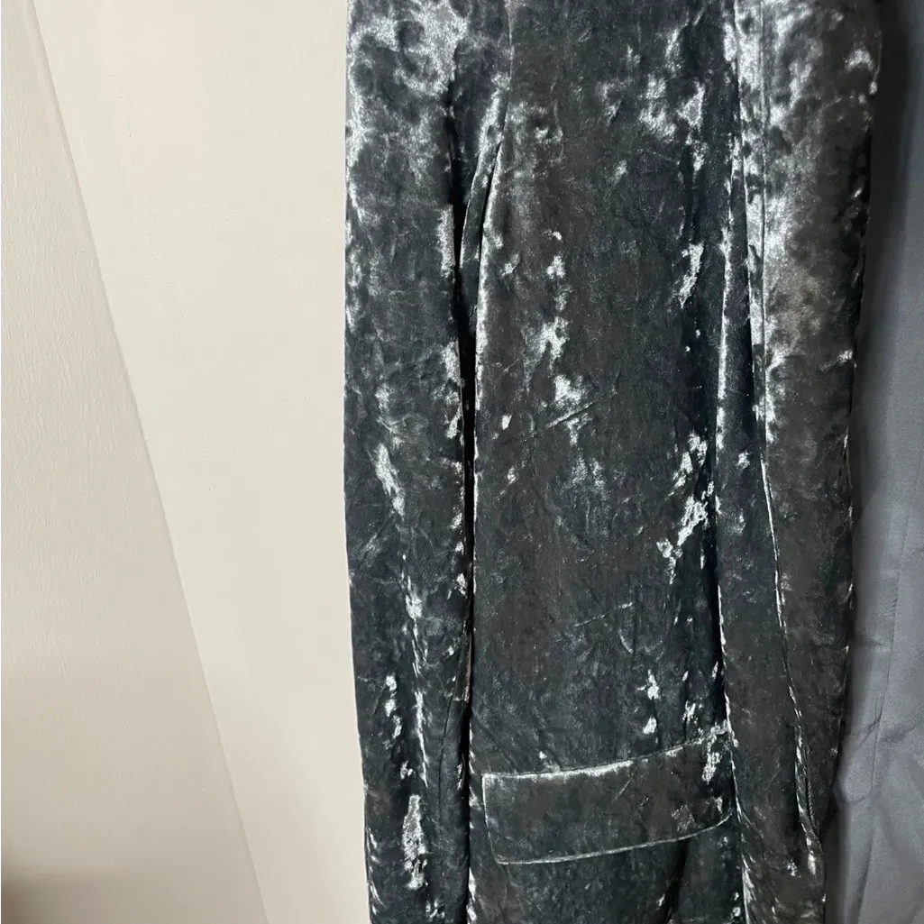 Zara Basic Crushed Velvet Blazer Jacket Open Front Gray Silver Small No Belt - Image 5