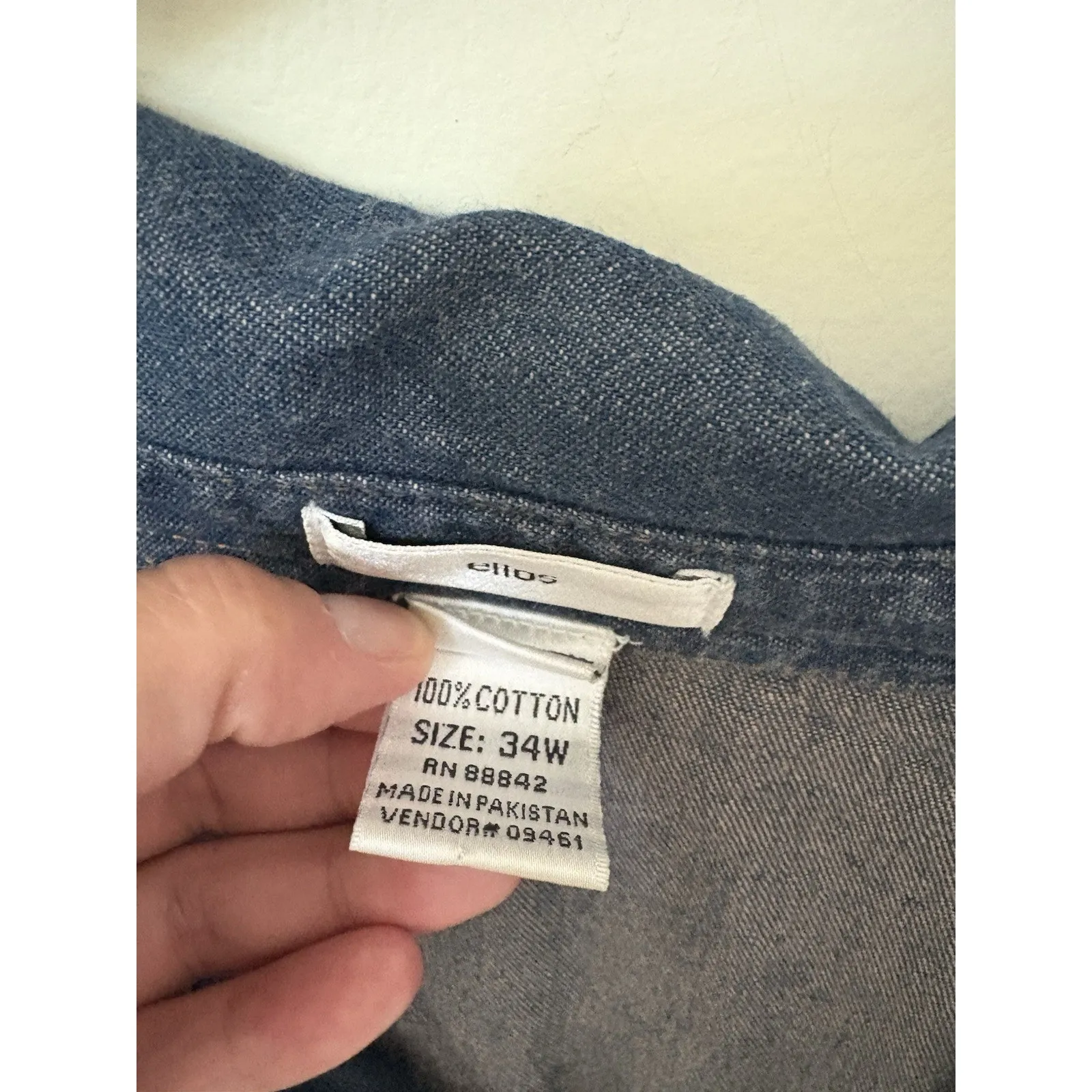 Ellos Womens Size 34W Chambray Tunic Shirt Dress Button Front Pockets 3/4 Sleeve Blue - Image 6