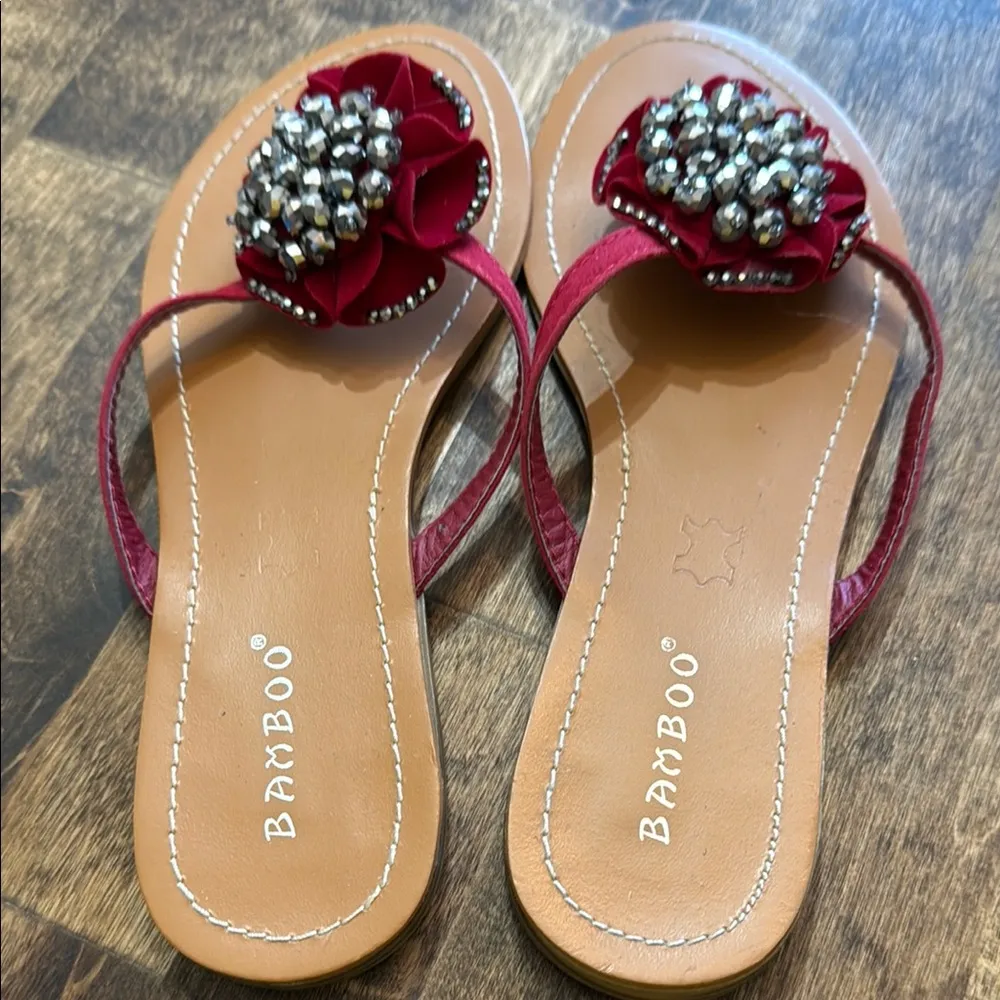 BAMBOO Red Sandals w/ Sparkling Bead Embellishments  Size 6.5 - Image 4