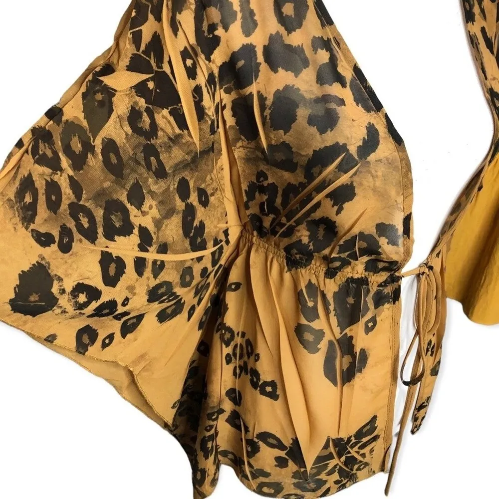 Pretty Good Leopard Print Sheer Open Front Tie Beach Coverup Top - L - Image 2