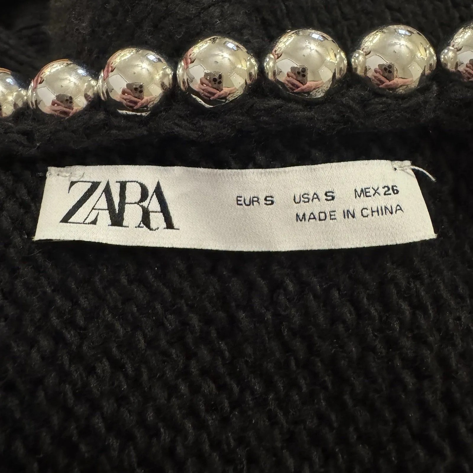 Zara Pearl Bow Chunky Knit Cardigan Size S Wool Blend Whimsi Feminine Coquette - Image 5