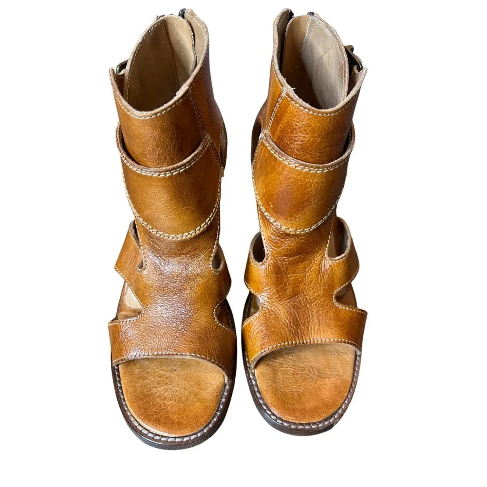 Bed Stu Ida Womens Brown Leather Hook and Loop Heeled Bootie Boots Size 6.5 Shoe - Image 3