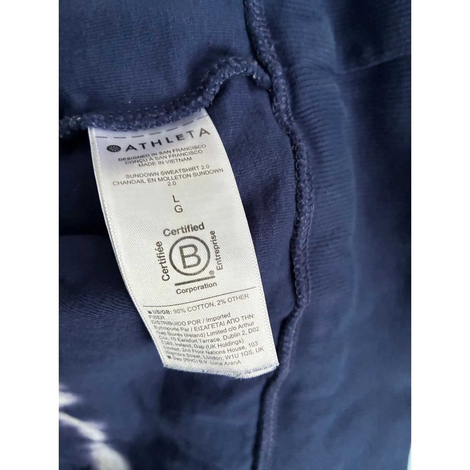 Athleta Sundown Eclipse Sweater Loungewear Navy White Tie Dye Large Crew Neck - Image 3