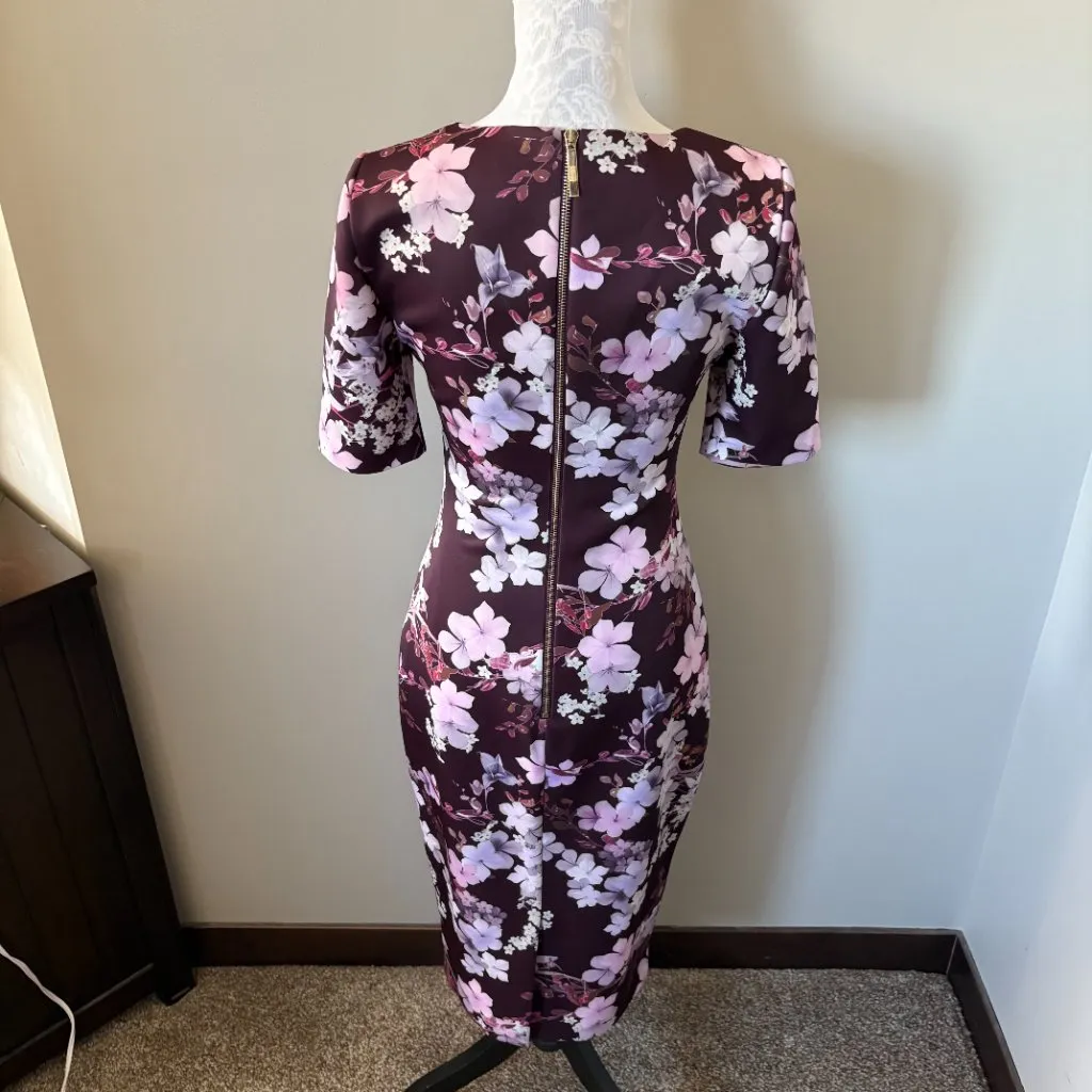 Ted Baker London Heike Pergola Floral Print Body Con Dress Purple Size 1 - Image 4