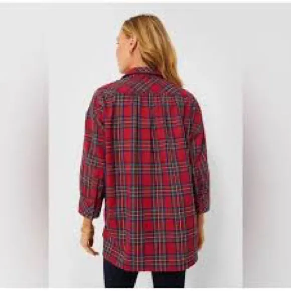 Tuckernuck Women’s Red Plaid Button Front Tunic Shirt XS Holiday Preppy - Image 5
