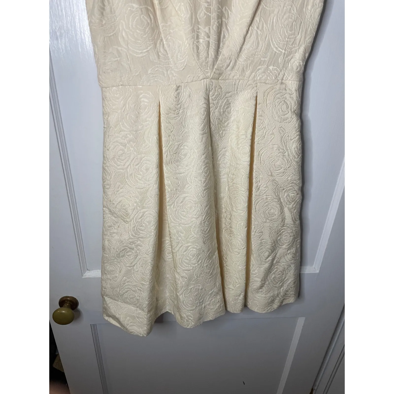 Jane Summers for Belk Cream Rose Jacquard Bow Neck Dress Size 8 - Image 3