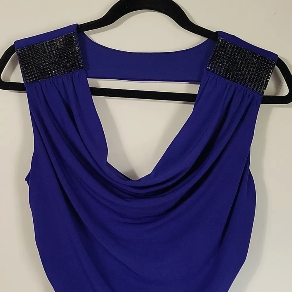BCX Violet Sleeveless ruched mini dress Sequin Shoulder Size M - Image 4