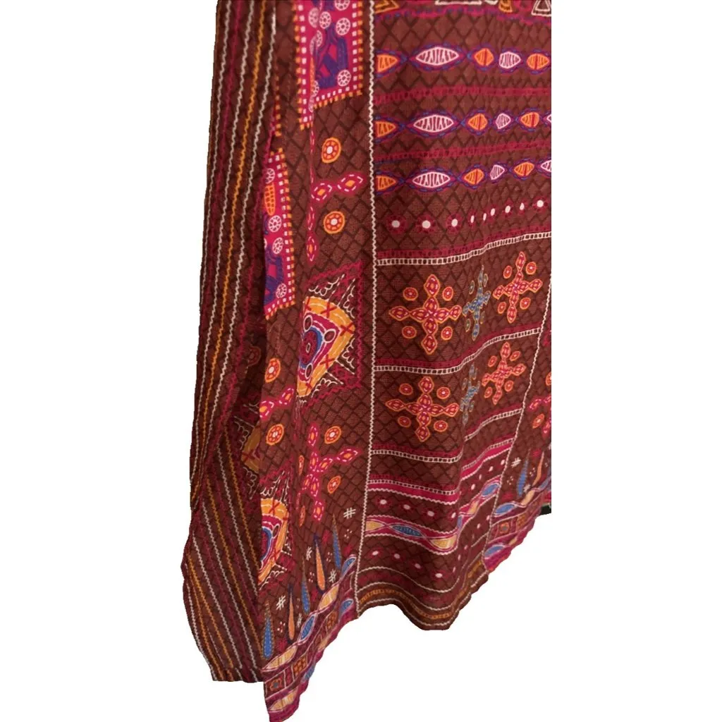 Global Desi Woman's Top Kurta Medium Red Boho Gypsy Slits Tunic Blouse Sheer - Image 7