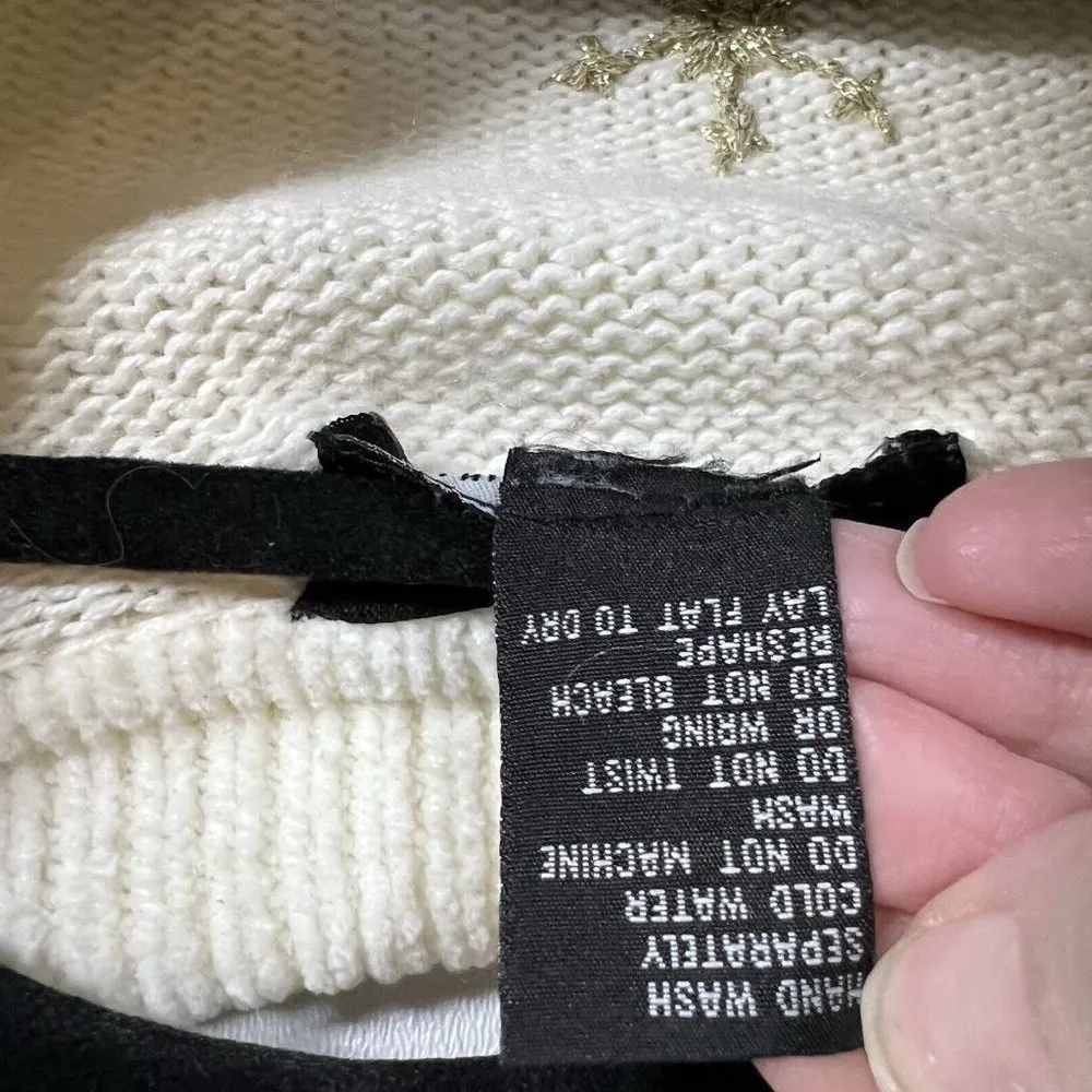 All Points Christmas Cardigan Bells Stockings Knit Cream Women’s Size Medium - Image 7