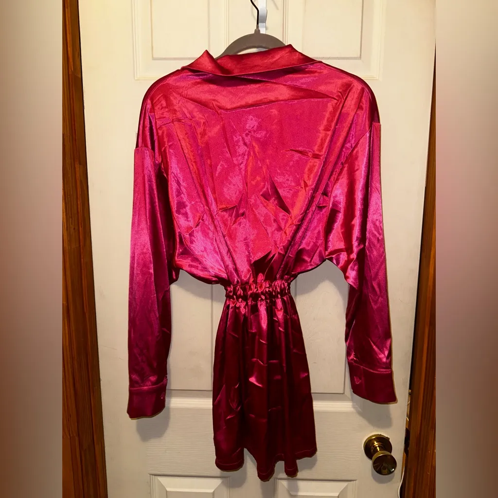 New Women’s Cloud ☁️ Ten Elegant Satin Silky feel Long Sleeve Dress Pink Small - Image 3