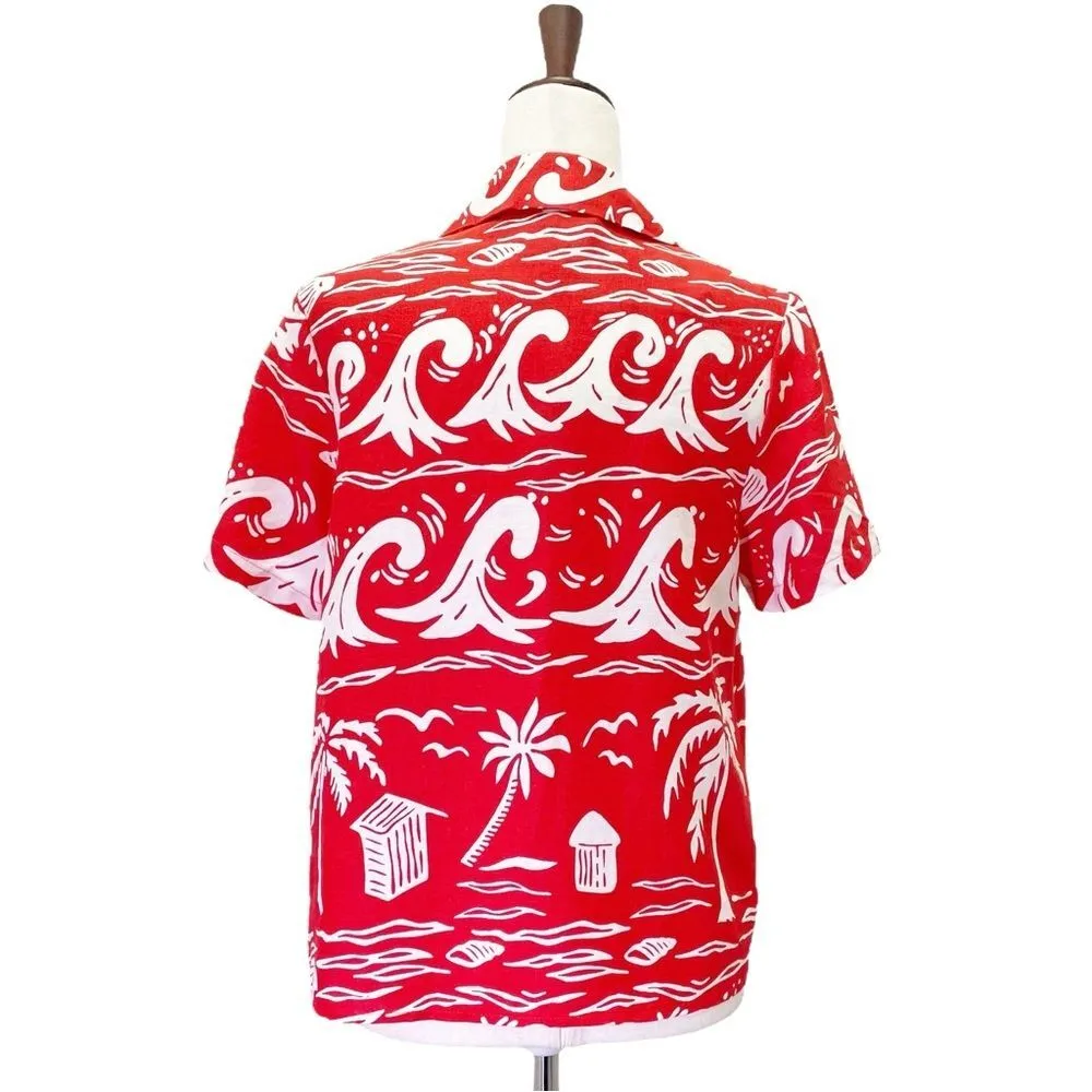 NWT C&C California Linen Top Red & White Tropical Hawaiian Shirt Size Small NEW - Image 2