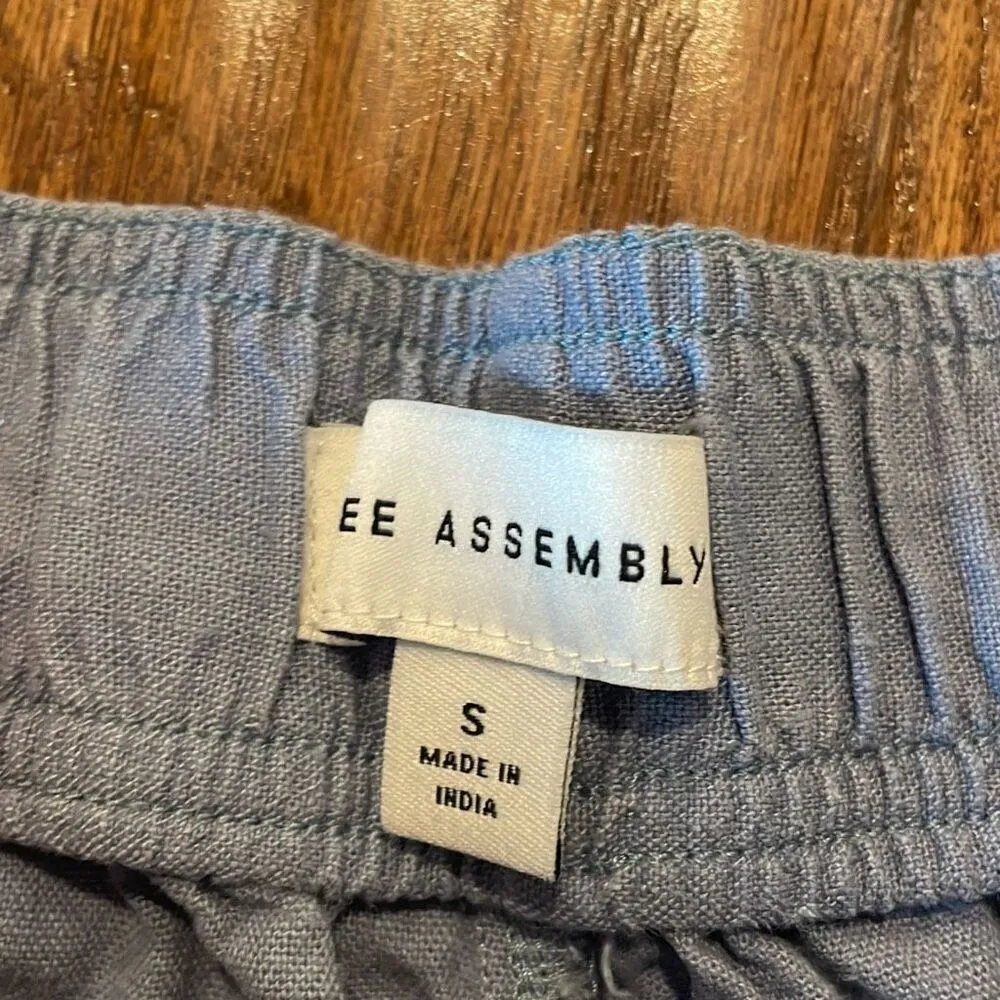 Free Assembly blue linen blend pleat front pull on short small - Image 7