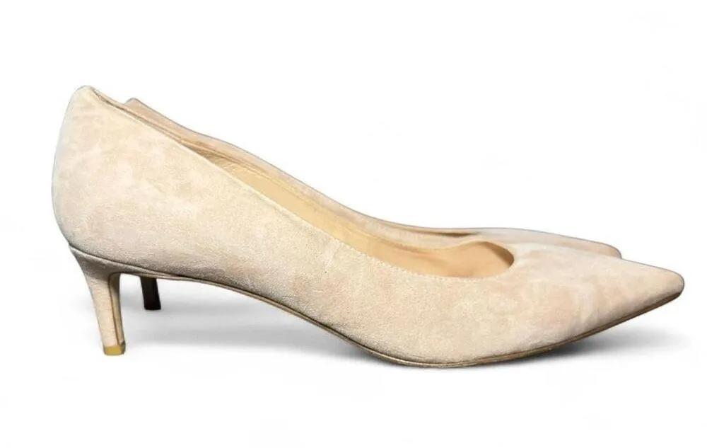 Stuart Weitzman Women’s Stuart Power 50 Beige suede kitten heels Sz 9 - Image 3