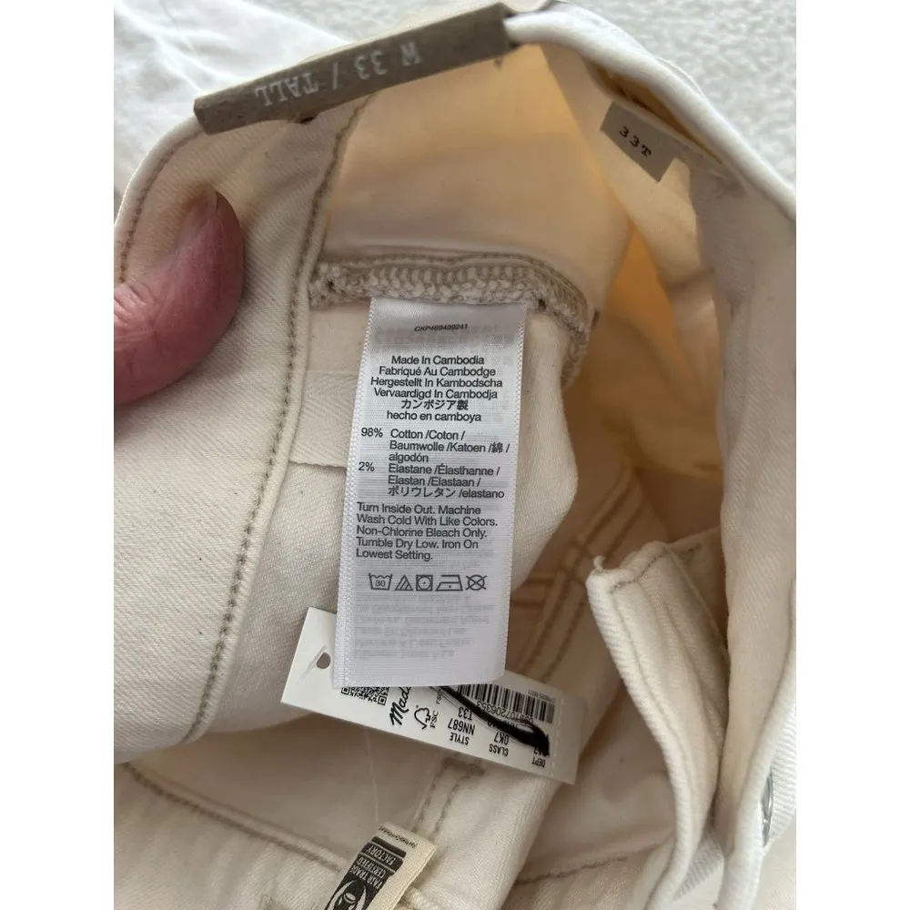 Madewell The '90s Straight Leg Jean in Vintage Canvas Ivory Size 33T - Image 13