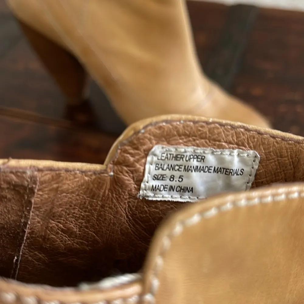 Very Volatile Tan Leather Heeled Ankle Boots w/Buckle 3" Size 8.5 - Image 7