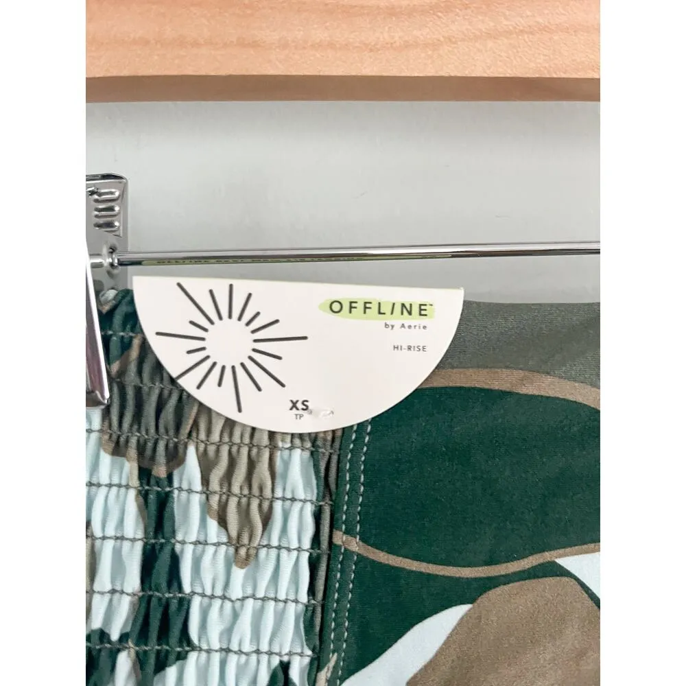 OFFLINE By Aerie Real Me Smocked 7/8 Legging Dusty Seafoam Green Print Sz XS - Image 7