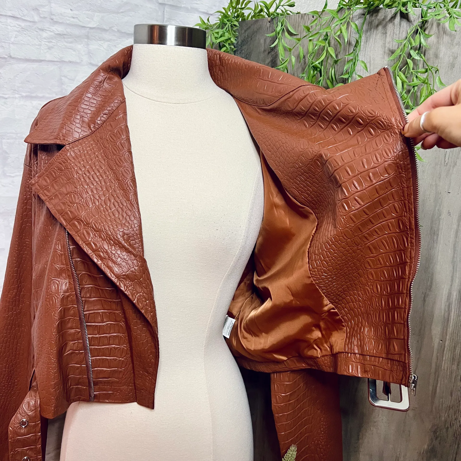NEW Crocodile Moto Jacket Brown - Image 3