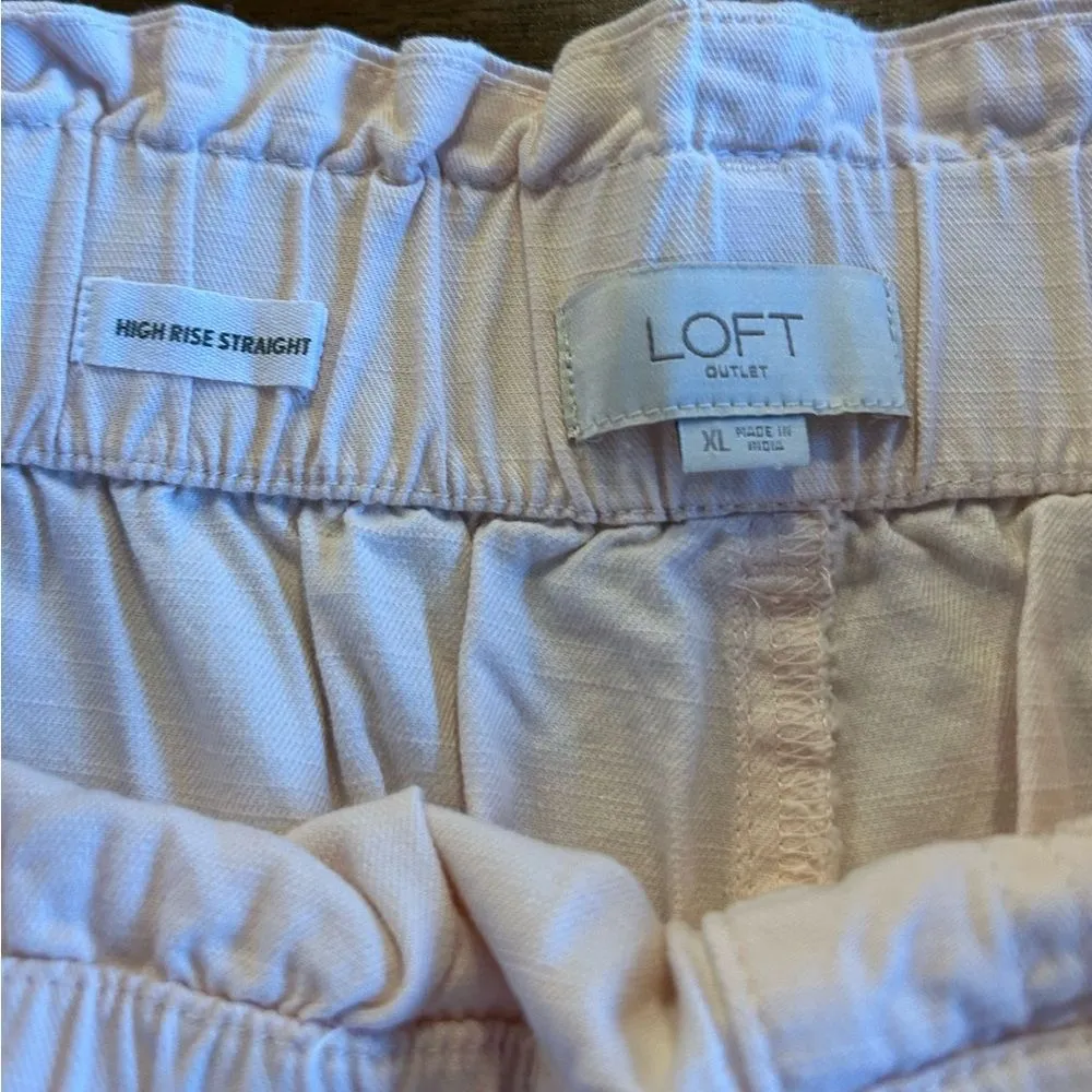 Loft Light Pink High Rise Straight Leg Paper bag Waist Pants Size XL - Image 10