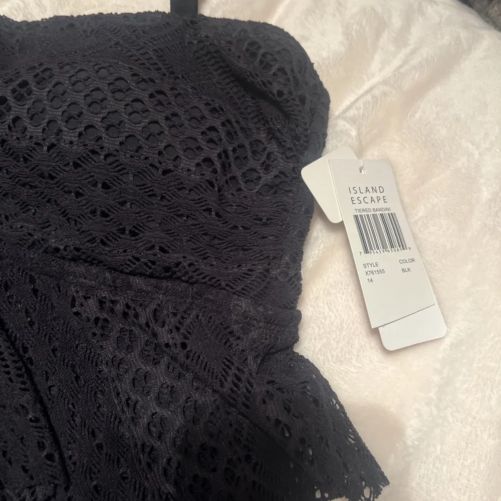 Island Escape Tiered Bandini Tankini Black Overlay Ruffles Women's 14 - Image 2