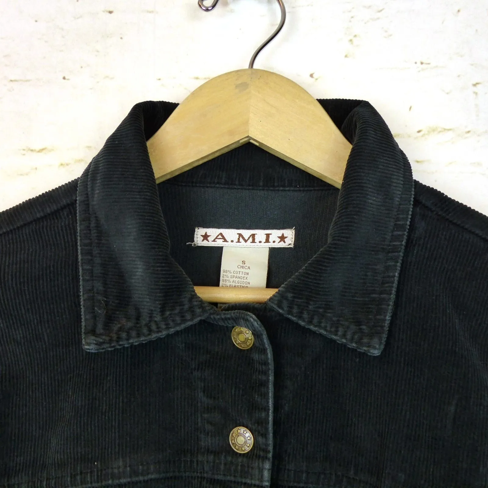 A.M.I. Jacket Women S Black Corduroy Button Stretch Cotton Long Sleeve Retro Y2K - Image 4