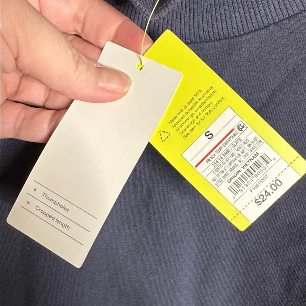 NWT All in Motion Slate Gray French Terry Sweatshirt Thumb Holes Size Small - Image 8