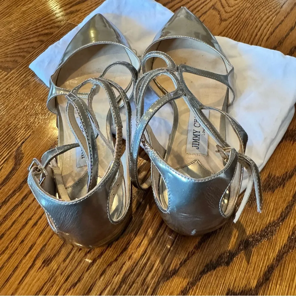 Jimmy Choo  Lancer Silver Mirrored-Leather Point-Toe Flats | Size 37 - Image 7