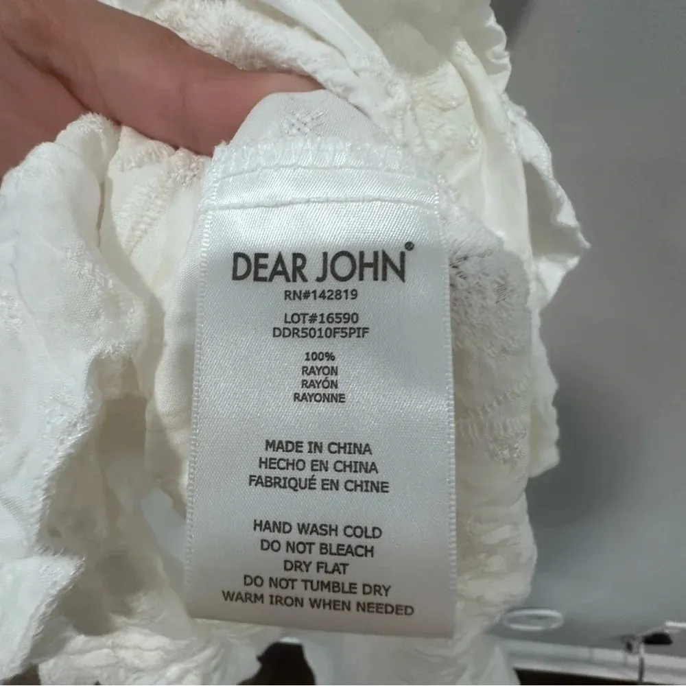 DEAR JOHN MELODIE TIERED RUFFLE DRESS PEARLED IVORY FLORAL EMBROIDEY  XS 1307 - Image 10