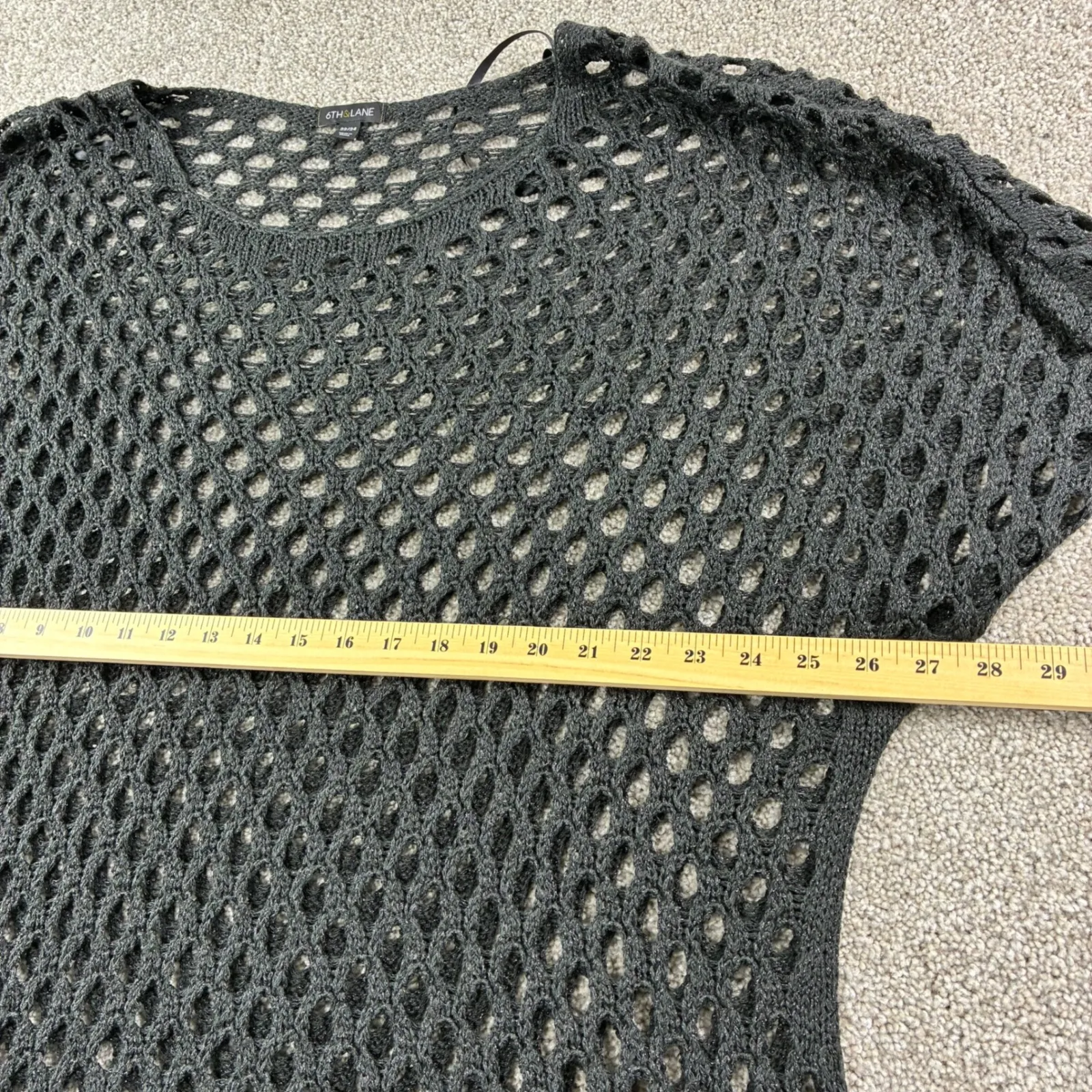 6th & Lane Women Plus Size 22/24 Charcoal Grey Crochet Open Knit Sweater Top Gray Size undefined - Image 7