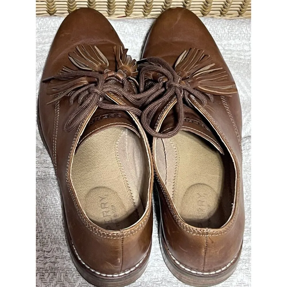 Sperry Fairpoint Oxford Women 9.5 US Shoe Brown Leather Tassel Lace Up Comfort - Image 5