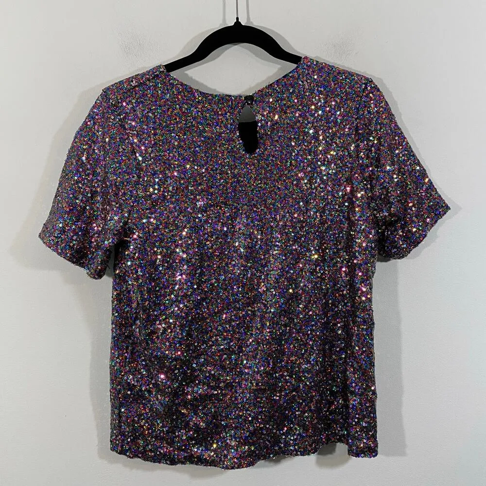 Simply Styled Women's Multicolor Sequins Short Sleeve Blouse Size M Concert - Image 7
