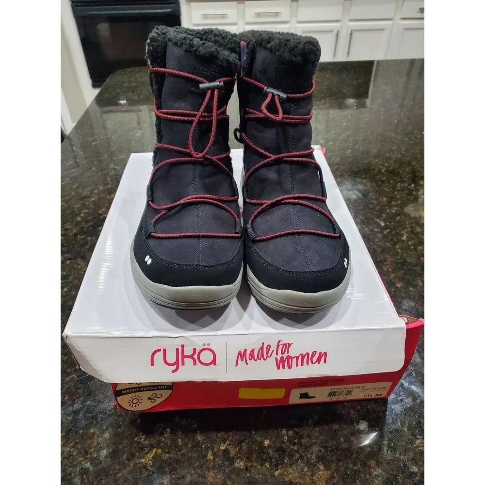 Ryka Alyssa Black Women's Water Resistant Soft Faux Fur Ankle Boots Size 9.5 M - Image 3