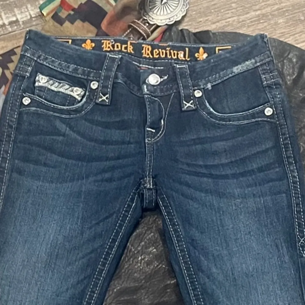 Rock Revival Darker Wash Klarry Bootcut Bing Bedazzled Jeans 25 - Image 4