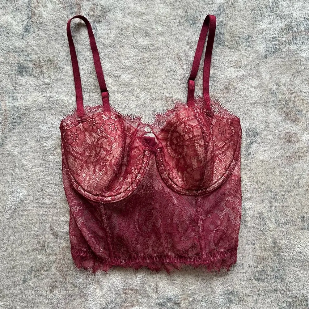 VICTORIA’S SECRET Dream Ángels CHANTILLY LACE MINI BUSTIER 32D Deep Red - Image 2