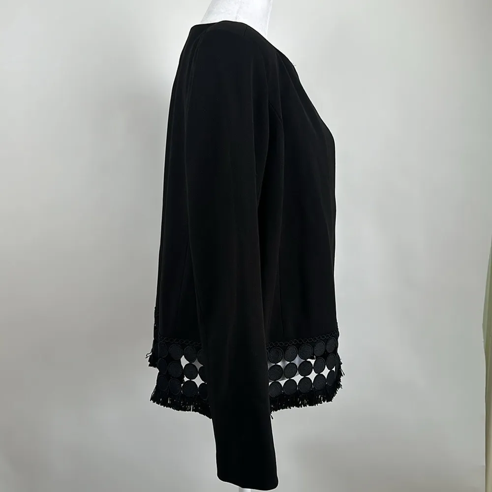 Dennis Basso Black Luxe Crepe Button Front Jacket Fringe Trim Size 4 NWT - Image 6