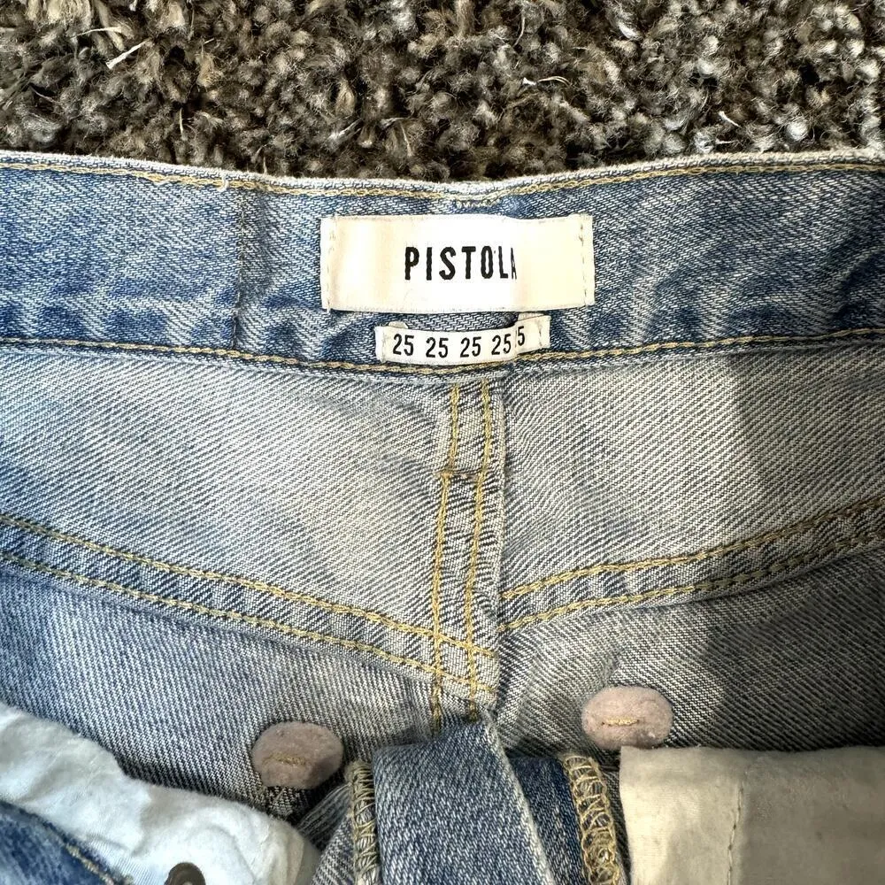 Pistola High Rise Ripped Cutoff Jean Shorts in Blue, Size 25​​​ - Image 2