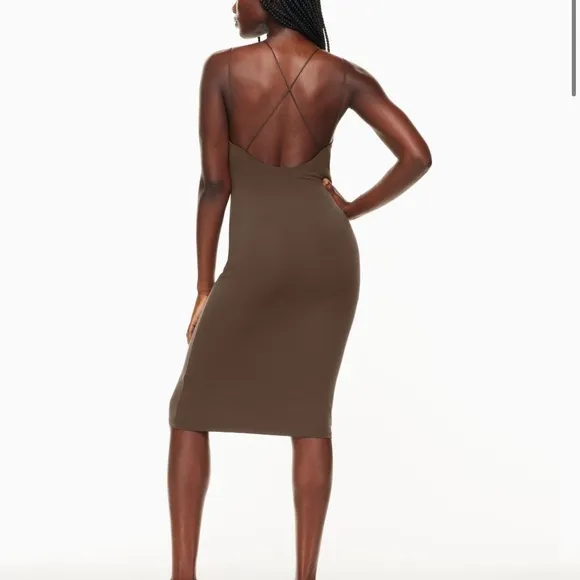 BABATON ARITZIA Brown Contour Scoop back Midi Bodycon Dress‎ Size Large - Image 3
